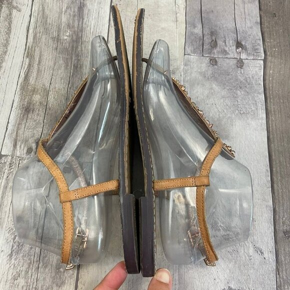 Sam Edelman Rhinestone Studded Gwyneth T Strap Thong Sandal Tan Flats Sz 8.5 - Picture 5 of 10